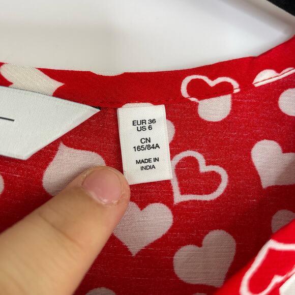 & Other Stories 2 of Hearts red white hearts dress ruffle neck line size 6 - Picture 12 of 16